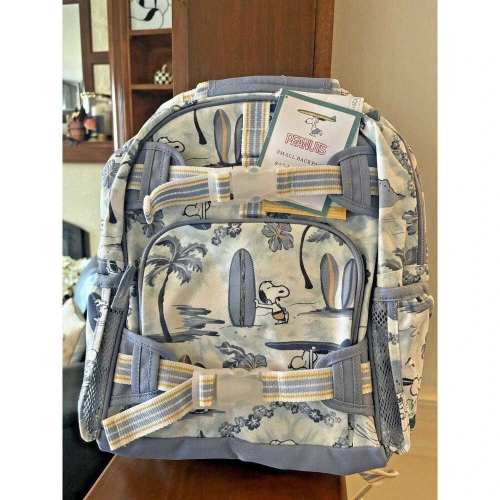 School Pottery barn Kids SNOOPY BACKPACK LUNCH BOX Peanuts Utensils travel Bag .